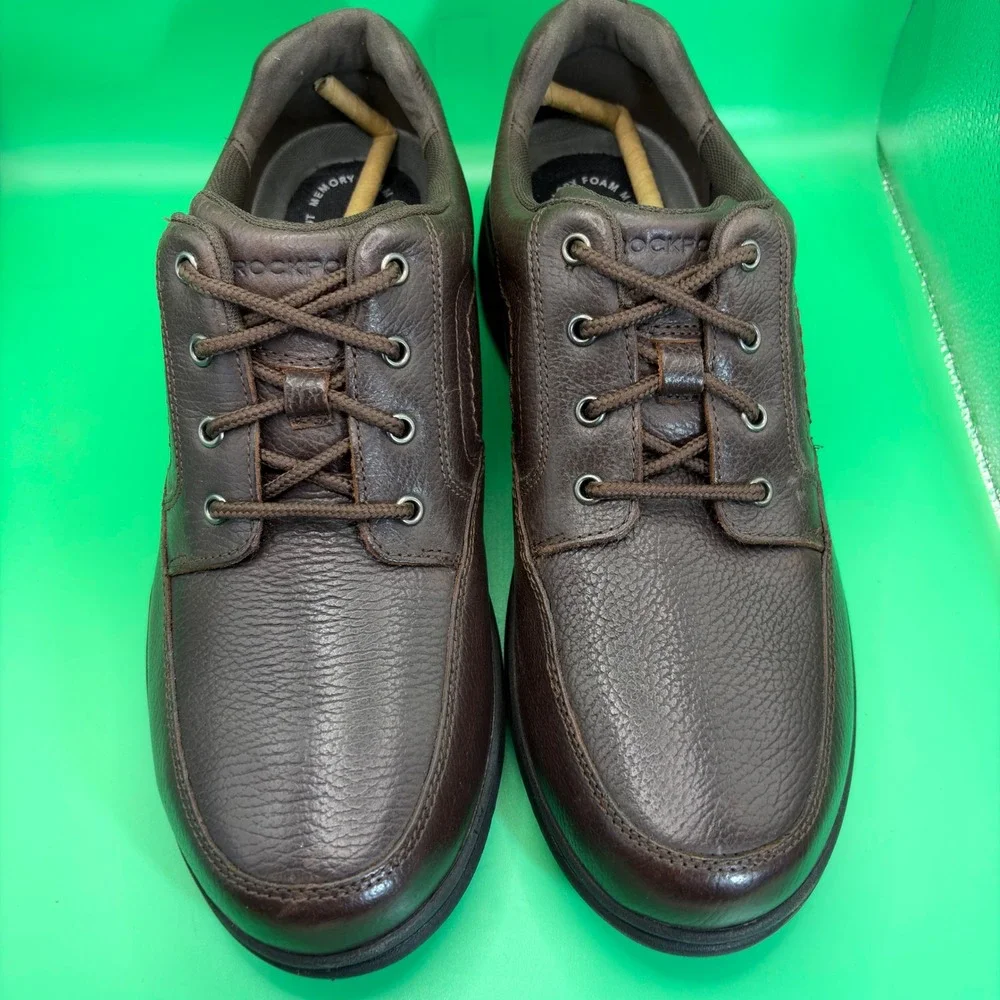 Rockport Oxford Shoes Mens 12 Brown Leather Derby Slip Resistant Memory Foam NEW